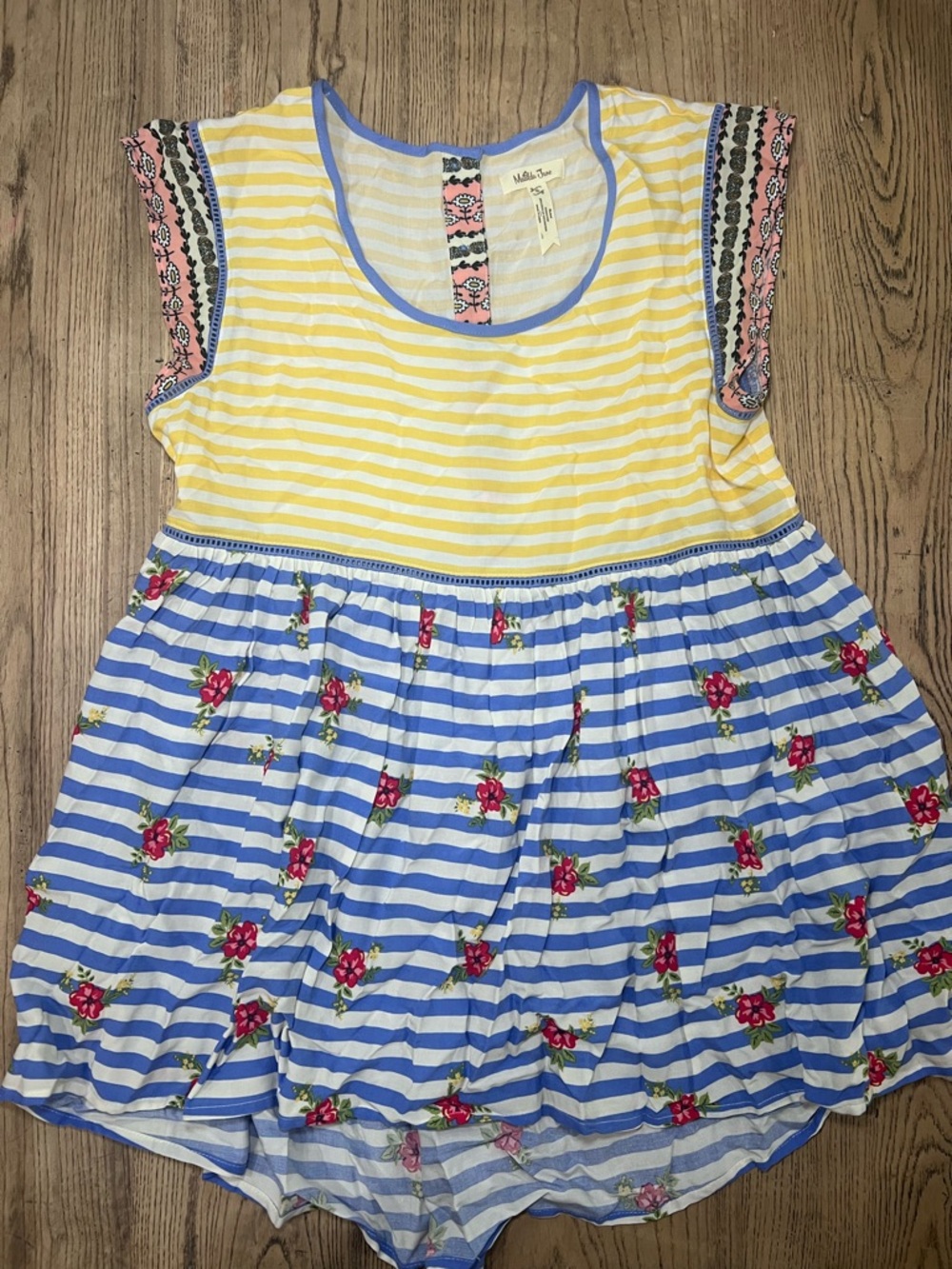 Matilda Jane Yellow and Blue Striped Floral Girls Top